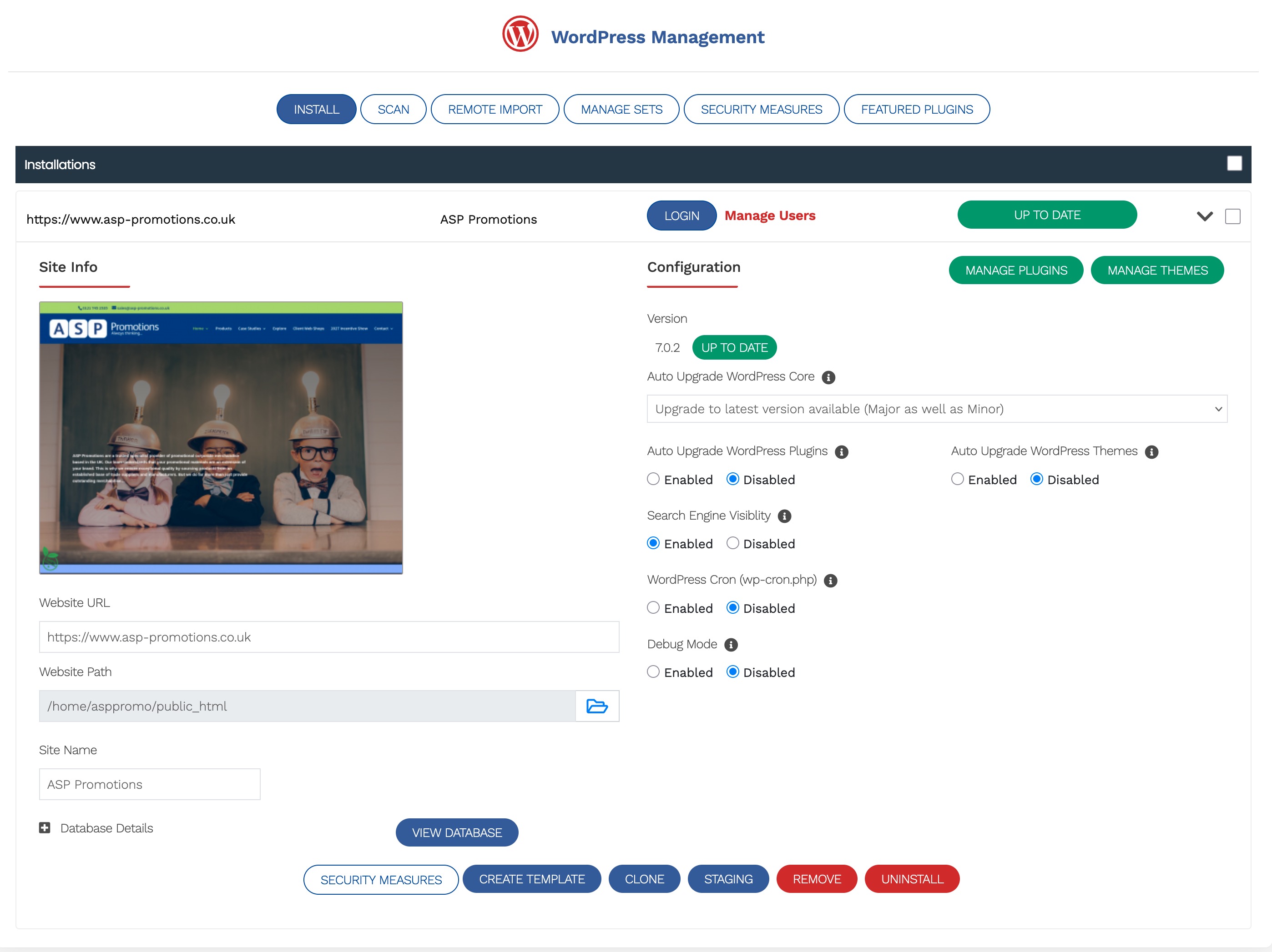 Paneli i menaxhimit të një instalimi WordPress